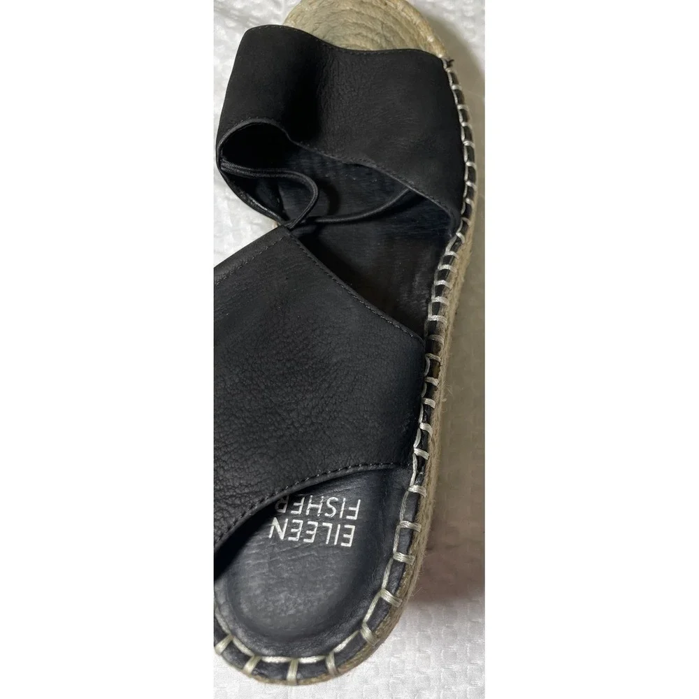 Eileen Fisher Agnes Black Suede Espadrille Wedge Sandals Women's 9.5
